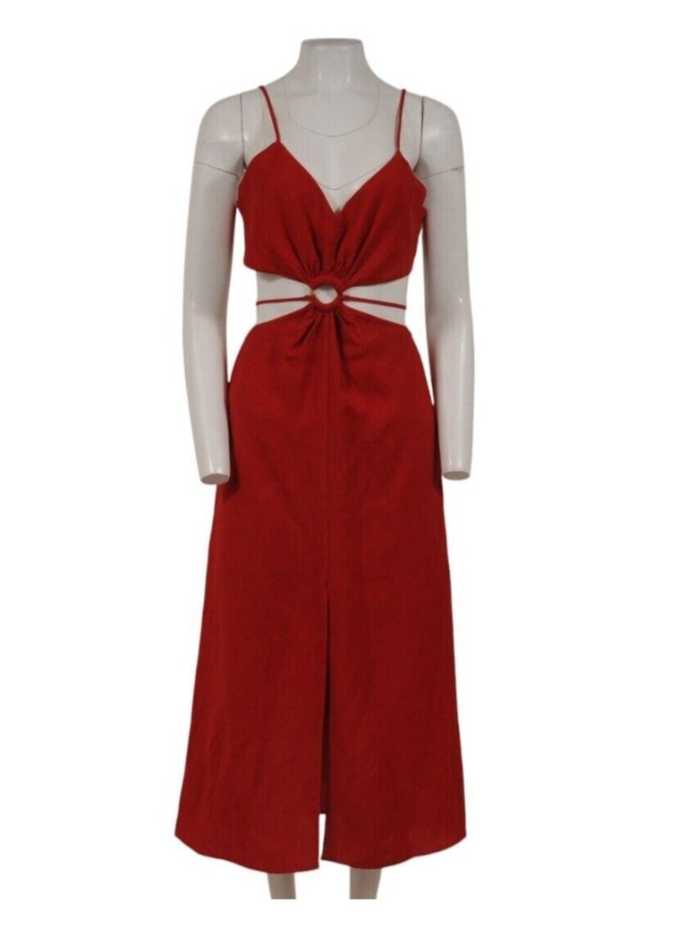 Fifth & Mode Womens O Ring Cut Out Midi Dress Size US 8 Red Linen Back Out
